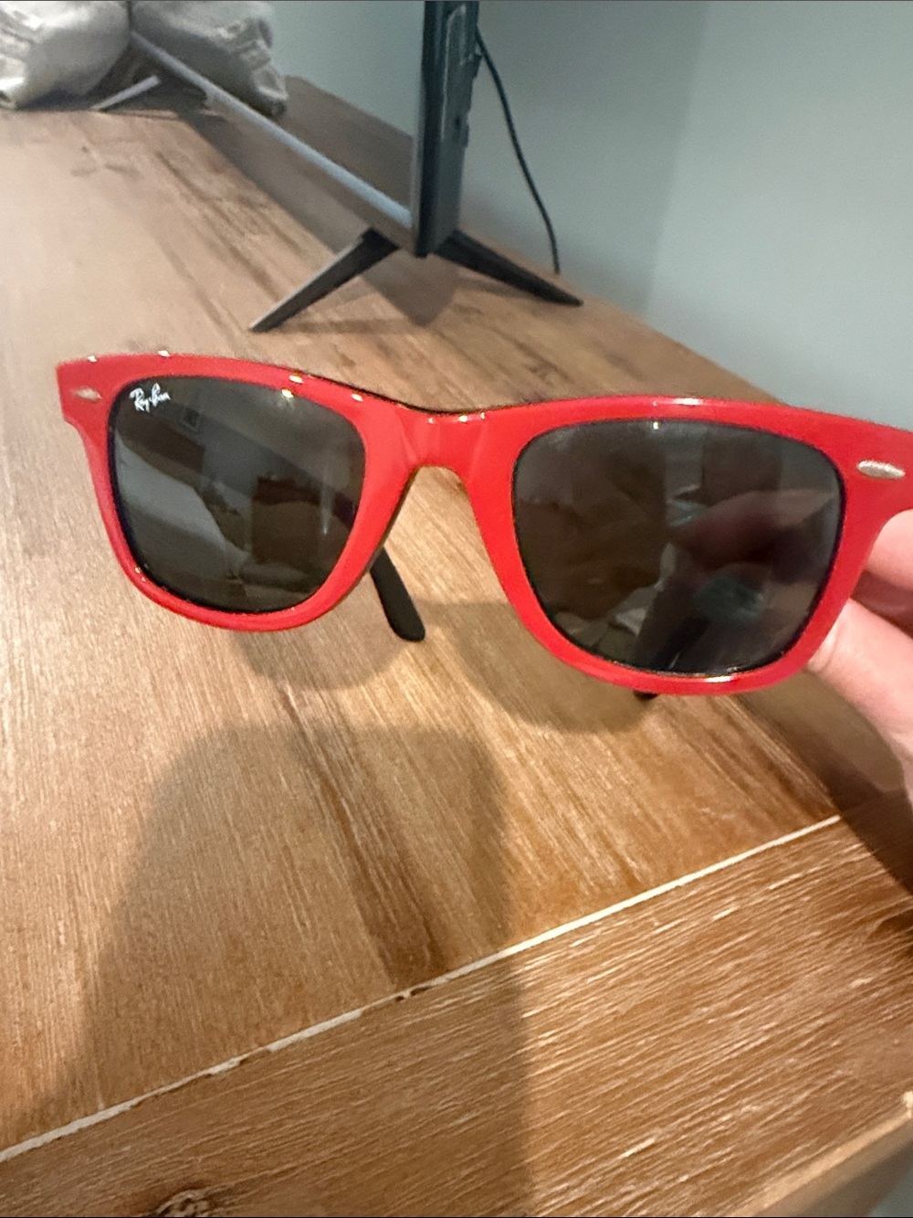 Ray-Ban Red Frame Sunglasses with Dark Lenses